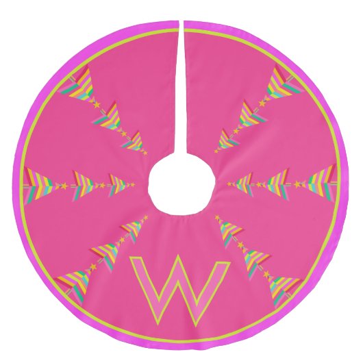 Monogram Pink Christmas Geometric Rainbow Strip Polyester Weihnachtsbaumdecke (Vorderseite)