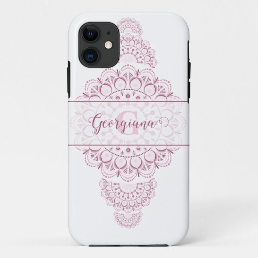 Monogram Pink Confetti Lace Ornamental Mandala Case-Mate iPhone Hülle (Rückseite)