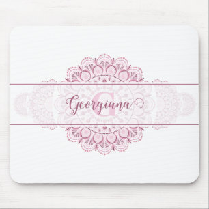 Monogram Pink Confetti Lace Ornamental Mandala Mousepad