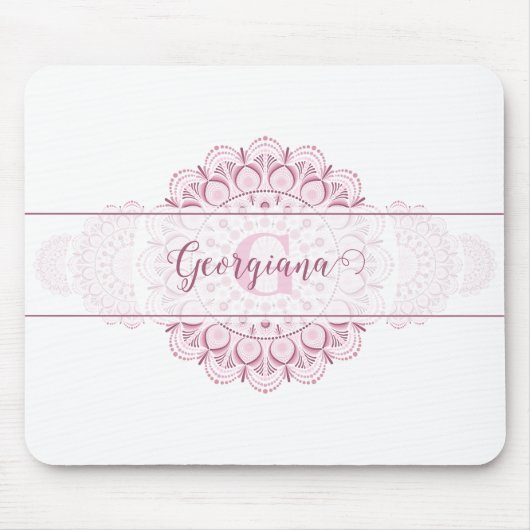 Monogram Pink Confetti Lace Ornamental Mandala Mousepad (Vorne)