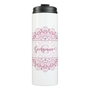 Monogram Pink Confetti Lace Ornamental Mandala Thermosbecher