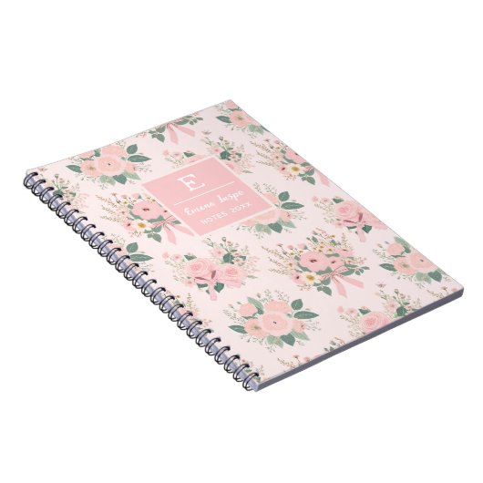 Monogram Pink Coquette Blume, Ästhetische Bläschen Notizblock (Rechte Seite)