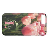 Monogram Pink Coral Tulips Case-Mate iPhone Hülle (Rückseite (Horizontal))