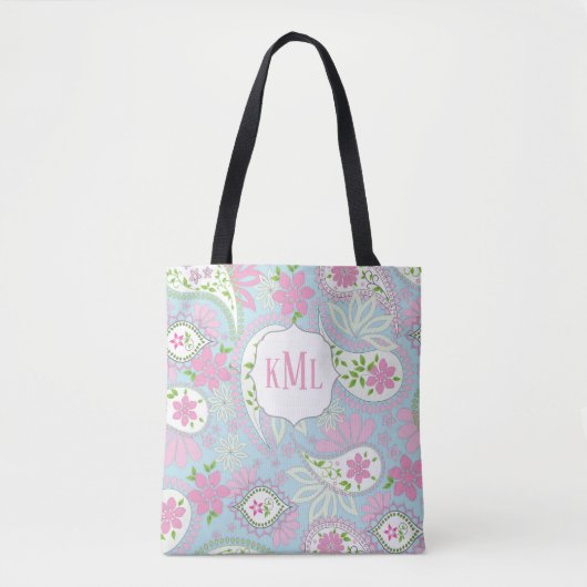 Monogram Pink Custom Stylish Paisley Tasche (Vorderseite)