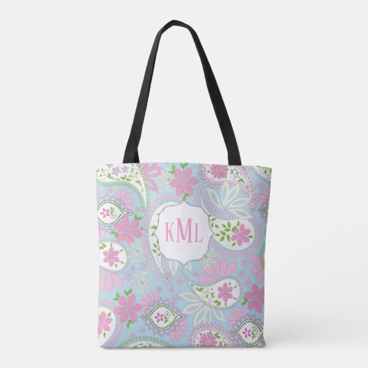 Monogram Pink Custom Stylish Paisley Tasche (Rückseite)