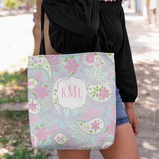 Monogram Pink Custom Stylish Paisley Tasche