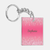 Monogram Pink Driving Glitzer Glam Trendy Schlüsselanhänger (Vorderseite links)