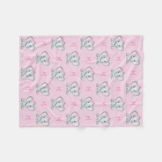 Monogram Pink Elephant Star Baby Girl Fleecedecke (Vorderseite (Horizontal))