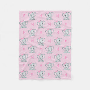 Monogram Pink Elephant Star Baby Girl Fleecedecke