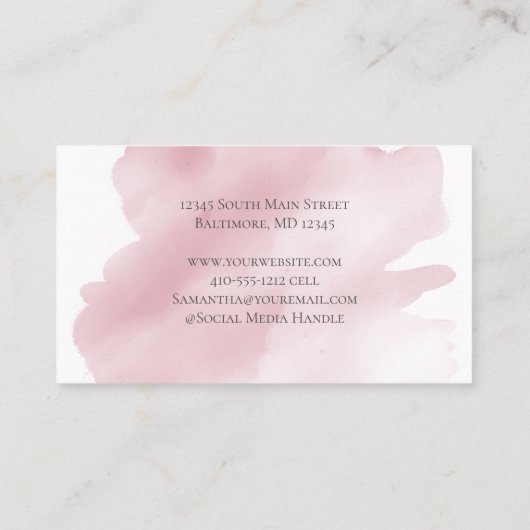 Monogram Pink Feminine Watercolor Wash Splash Visitenkarte (Rückseite)