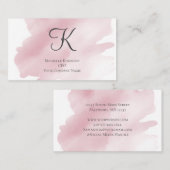 Monogram Pink Feminine Watercolor Wash Splash Visitenkarte (Vorne/Hinten)
