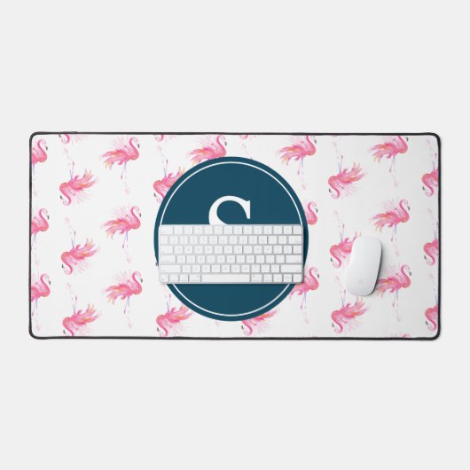 Monogram Pink Flamingo Niedlich Schreibtischunterlage (Tastatur & Maus)