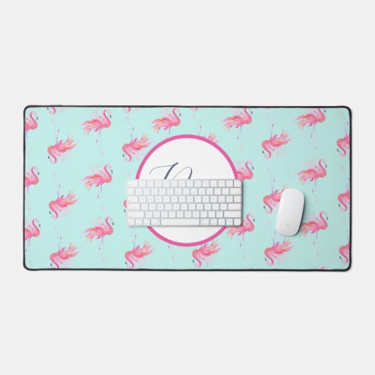 Monogram Pink Flamingo Niedlich Schreibtischunterlage (Tastatur & Maus)