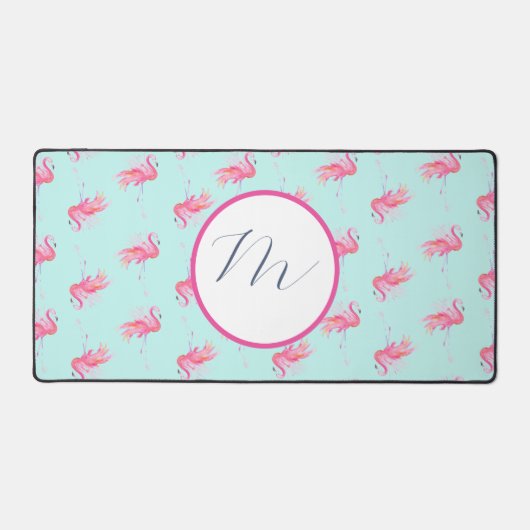 Monogram Pink Flamingo Niedlich Schreibtischunterlage (Vorderseite)