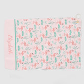 Monogram Pink Flamingos Green Palm Blätter Tropica Golfhandtuch (Horizontal)