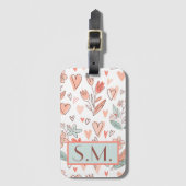 Monogram Pink Floral Boho Gepäckchen Gepäckanhänger (Vorderseite Vertikal)