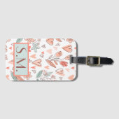 Monogram Pink Floral Boho Gepäckchen Gepäckanhänger (Vorderseite (Horizontal))