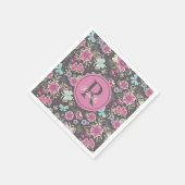 Monogram Pink Floral Geburtstagsmuster Serviette (Ecke)