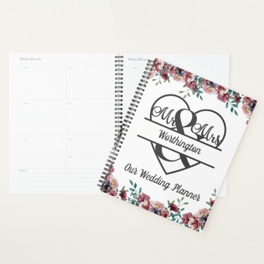 Monogram Pink Floral Greenerity Wedding Planer (Anzeige)