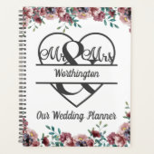 Monogram Pink Floral Greenerity Wedding Planer (Vorderseite)