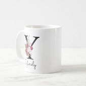 Monogram Pink Floral Initial W Coffee Y Kaffeetasse (Vorderseite Links)