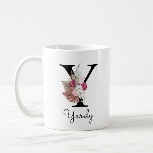 Monogram Pink Floral Initial W Coffee Y Kaffeetasse (Links)