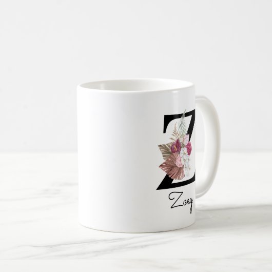 Monogram Pink Floral Initial W Coffee Z Kaffeetasse (VorderseiteRechts)