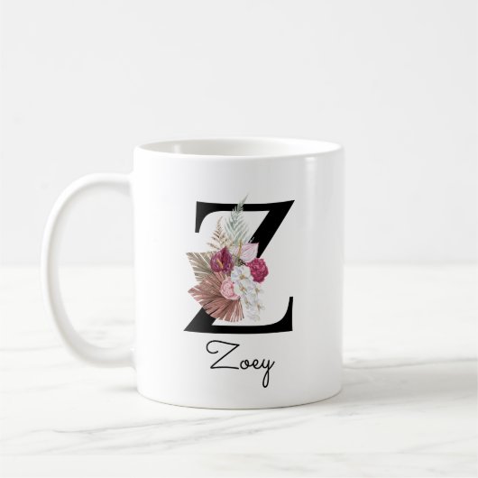 Monogram Pink Floral Initial W Coffee Z Kaffeetasse (Links)