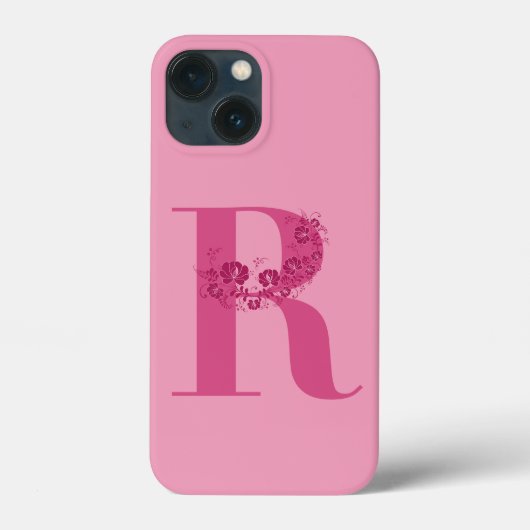 Monogram Pink Floral Letter R iPhone Case (Rückseite)
