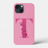Monogram Pink Floral Letter T iPhone Case (Rückseite)