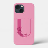 Monogram Pink Floral Letter U iPhone Case (Rückseite)