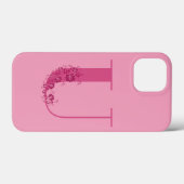 Monogram Pink Floral Letter U iPhone Case (Rückseite (Horizontal))