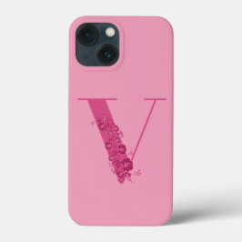 Monogram Pink Floral Letter V iPhone Case