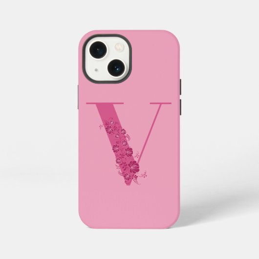 Monogram Pink Floral Letter V iPhone Case Hülle (Rückseite)