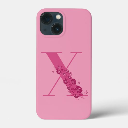 Monogram Pink Floral Letter X iPhone Case (Rückseite)