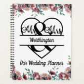 Monogram Pink Floral Name Heart Wedding Planer (Vorderseite)