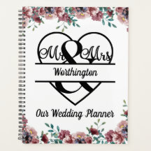 Monogram Pink Floral Name Heart Wedding