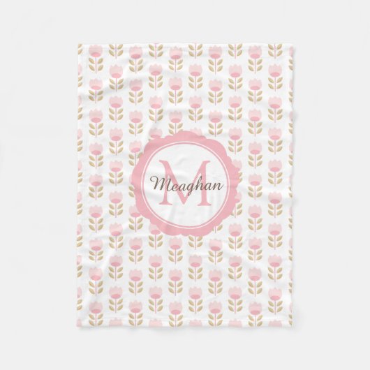Monogram Pink Floral Pattern Baby Girl Kinderzimme Fleecedecke (Vorderseite)
