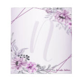 Monogram Pink Floral Violet Lila Frame Modern Notizblock (Vorderseite)