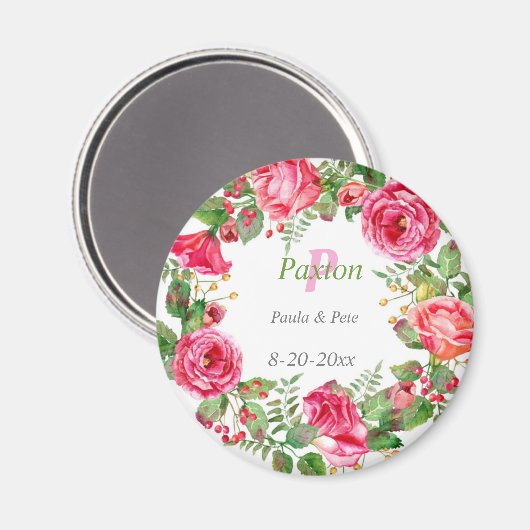 Monogram Pink Floral Wedding Magnet (Vorderseite/Rückseite)