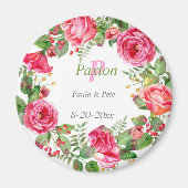 Monogram Pink Floral Wedding Magnet (Vorne)