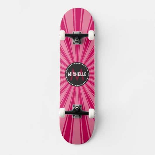 Monogram Pink Funky Sun Rays Muster Skateboard (Vorderseite)