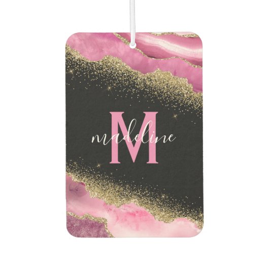 Monogram Pink Geode Agate Gold Glitzer Air Freshen Autolufterfrischer (Vorderseite)