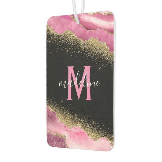 Monogram Pink Geode Agate Gold Glitzer Air Freshen Autolufterfrischer (Links)