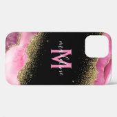 Monogram Pink Geode Agate Gold Glitzer Case-Mate iPhone Hülle (Rückseite (Horizontal))
