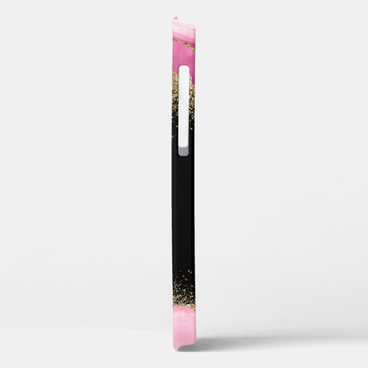 Monogram Pink Geode Agate Gold Glitzer Case-Mate iPhone Hülle (Rückseite / Links)