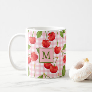 Monogram Pink Gingham & Cherries Tasse
