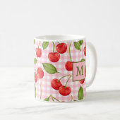 Monogram Pink Gingham & Cherries Tasse (VorderseiteRechts)
