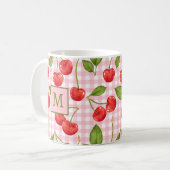 Monogram Pink Gingham & Cherries Tasse (Vorderseite Links)