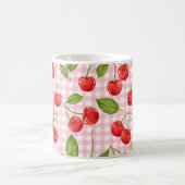 Monogram Pink Gingham & Cherries Tasse (Mittel)